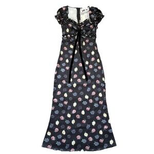 Mable‎ Tenesia Dress S Black Floral Sweetheart Neckline Midi NEW